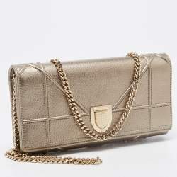 Dior Metallic Gold Leather Diorama Wallet on Chain