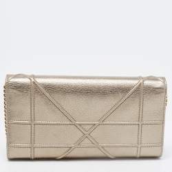 Dior Metallic Gold Leather Diorama Wallet on Chain