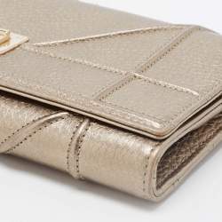 Dior Metallic Gold Leather Diorama Wallet on Chain