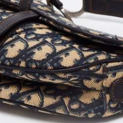 Dior Navy Blue Oblique Canvas and Leather Saddle Bag
