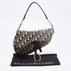 Dior Navy Blue Oblique Canvas and Leather Saddle Bag
