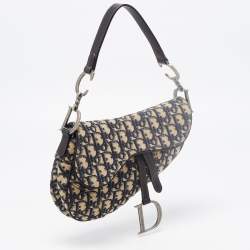 Dior Navy Blue Oblique Canvas and Leather Saddle Bag