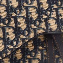 Dior Navy Blue Oblique Canvas and Leather Saddle Bag