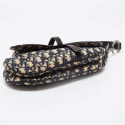 Dior Navy Blue Oblique Canvas and Leather Saddle Bag