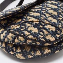 Dior Navy Blue Oblique Canvas and Leather Saddle Bag