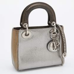 Dior Silver/Gold Karung Mini Lady Dior Tote