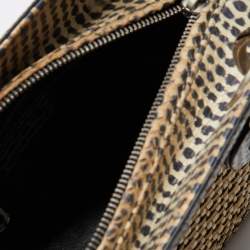 Pre Owned Dior Beige/Monochrome Woven Straw and Watersnake Medium Lady Dior Tote