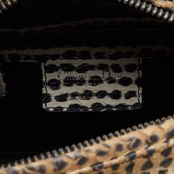 Pre Owned Dior Beige/Monochrome Woven Straw and Watersnake Medium Lady Dior Tote
