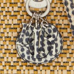 Pre Owned Dior Beige/Monochrome Woven Straw and Watersnake Medium Lady Dior Tote