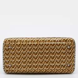 Pre Owned Dior Beige/Monochrome Woven Straw and Watersnake Medium Lady Dior Tote