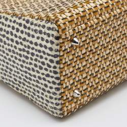 Pre Owned Dior Beige/Monochrome Woven Straw and Watersnake Medium Lady Dior Tote