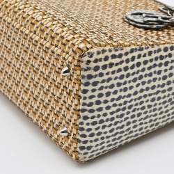 Pre Owned Dior Beige/Monochrome Woven Straw and Watersnake Medium Lady Dior Tote