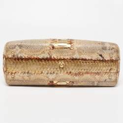 Pre Owned Dior Gold/Beige Python Large Lady Dior Tote