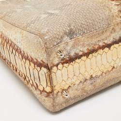 Pre Owned Dior Gold/Beige Python Large Lady Dior Tote