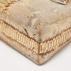 Pre Owned Dior Gold/Beige Python Large Lady Dior Tote