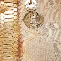 Pre Owned Dior Gold/Beige Python Large Lady Dior Tote