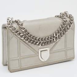 Dior Grey Shimmering Leather Mini Diorama Crossbody Bag