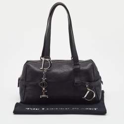 Pre Owned Dior Black Leather Small D Charm Satchel