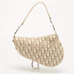 Dior Beige Oblique Canvas and Leather Floral Embroidered Saddle Bag