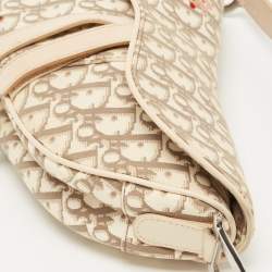 Dior Beige Oblique Canvas and Leather Floral Embroidered Saddle Bag