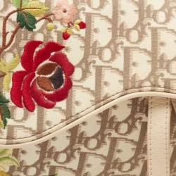 Dior Beige Oblique Canvas and Leather Floral Embroidered Saddle Bag