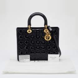Pre Owned Dior Black Cannage Patent Leather Large Lady Dior Tote