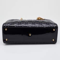 Pre Owned Dior Black Cannage Patent Leather Large Lady Dior Tote