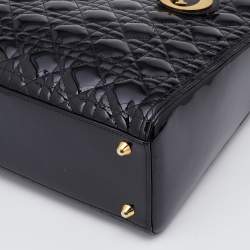 Pre Owned Dior Black Cannage Patent Leather Large Lady Dior Tote