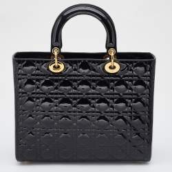 Pre Owned Dior Black Cannage Patent Leather Large Lady Dior Tote