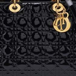 Pre Owned Dior Black Cannage Patent Leather Large Lady Dior Tote