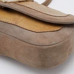 Pre Owned Dior Grey/Beige Stringray and Suede Flap Saddle Shoulder Bag