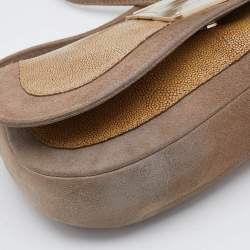 Pre Owned Dior Grey/Beige Stringray and Suede Flap Saddle Shoulder Bag