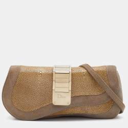 Pre Owned Dior Grey/Beige Stringray and Suede Flap Saddle Shoulder Bag