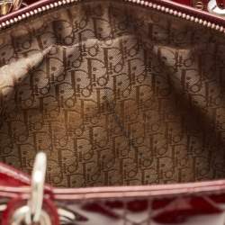 Pre Owned Dior Red Cannage Patent Leather Large Lady Dior Tote