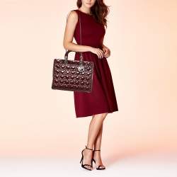 Pre Owned Dior Red Cannage Patent Leather Large Lady Dior Tote