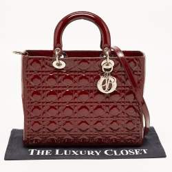 Pre Owned Dior Red Cannage Patent Leather Large Lady Dior Tote