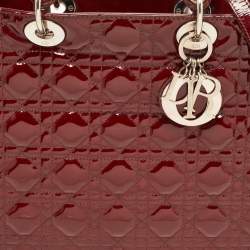Pre Owned Dior Red Cannage Patent Leather Large Lady Dior Tote