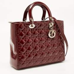 Pre Owned Dior Red Cannage Patent Leather Large Lady Dior Tote