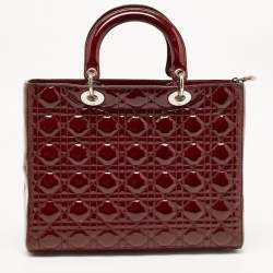 Pre Owned Dior Red Cannage Patent Leather Large Lady Dior Tote