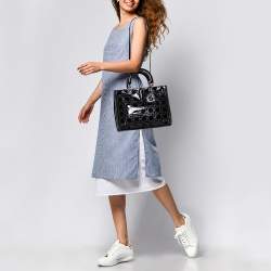 Pre Owned Dior Black Cannage Patent Leather Large Lady Dior Tote