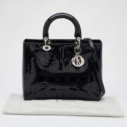 Pre Owned Dior Black Cannage Patent Leather Large Lady Dior Tote