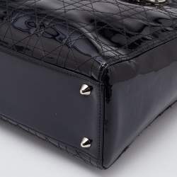 Pre Owned Dior Black Cannage Patent Leather Large Lady Dior Tote