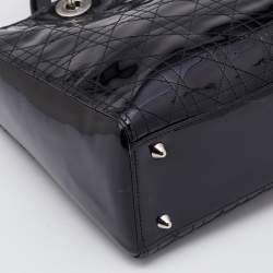 Pre Owned Dior Black Cannage Patent Leather Large Lady Dior Tote