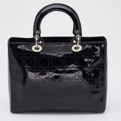 Pre Owned Dior Black Cannage Patent Leather Large Lady Dior Tote