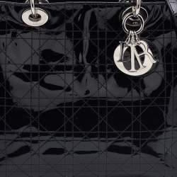 Pre Owned Dior Black Cannage Patent Leather Large Lady Dior Tote