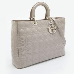 Pre Owned Dior Grey Cannage Patent Leather Extra Large Lady Dior Tote