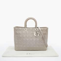 Pre Owned Dior Grey Cannage Patent Leather Extra Large Lady Dior Tote