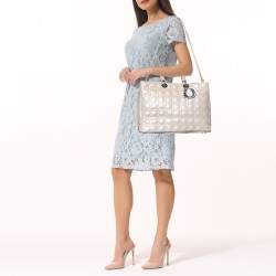 Pre Owned Dior Grey Cannage Patent Leather Extra Large Lady Dior Tote