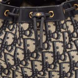 Pre Owned Dior Navy Blue Oblique Canvas and Leather Mini Bucket Bag