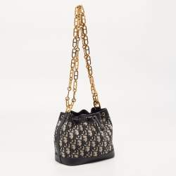 Pre Owned Dior Navy Blue Oblique Canvas and Leather Mini Bucket Bag